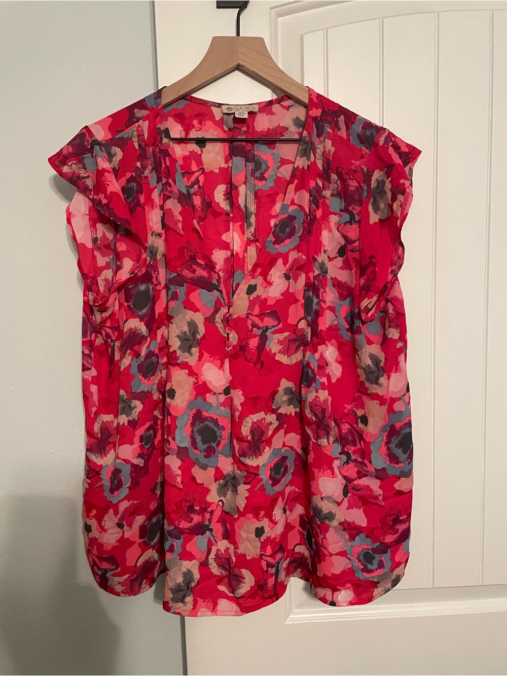 Lila Rose Pink/Red Floral Cap-Sleeve Blouse